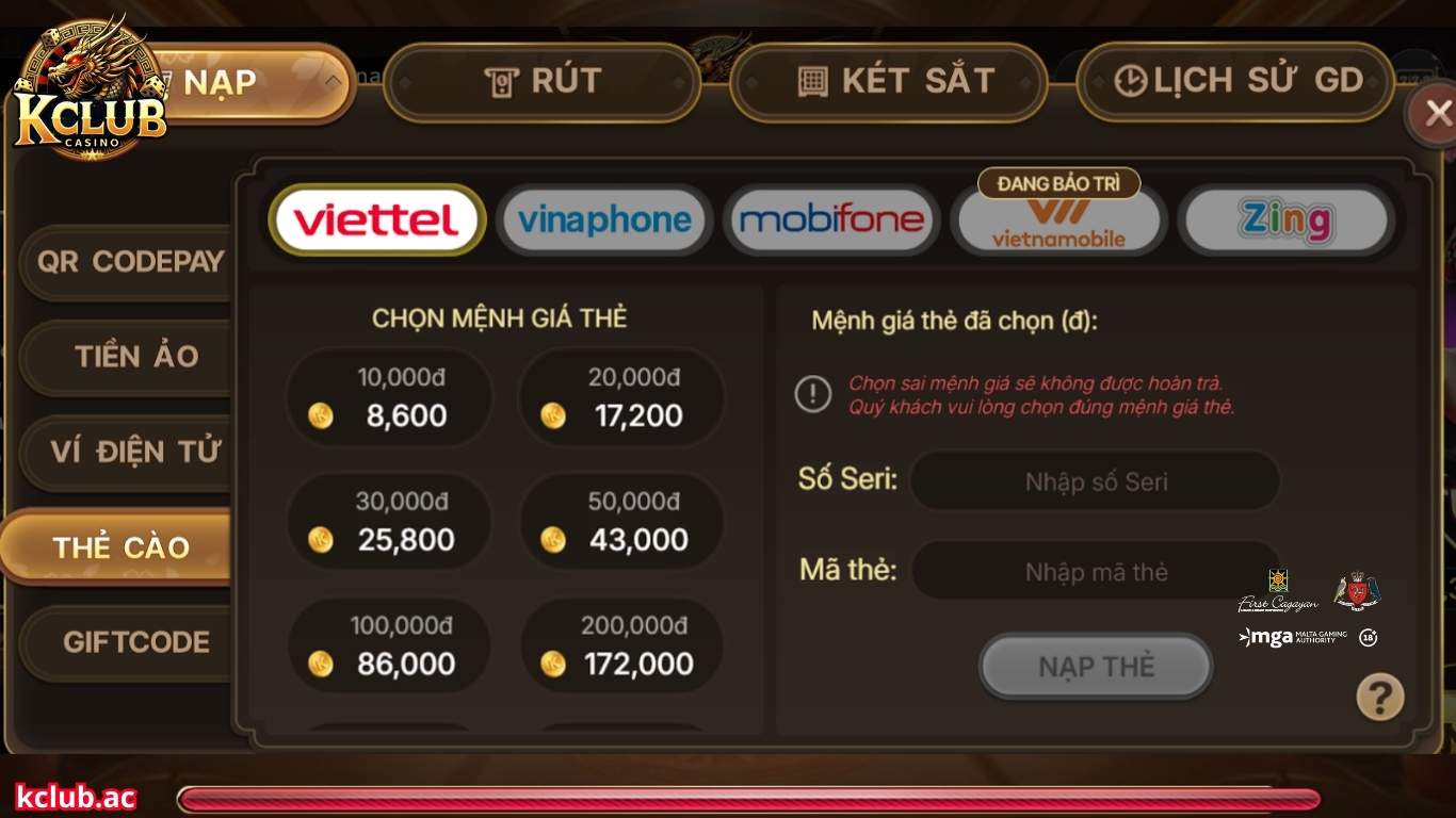 Hướng dẫn nạp tiền Kclub nhanh chóng, an toàn