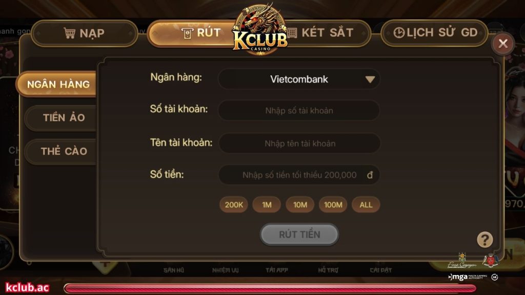 Hướng dẫn rút tiền Kclub nhanh chóng, an toàn