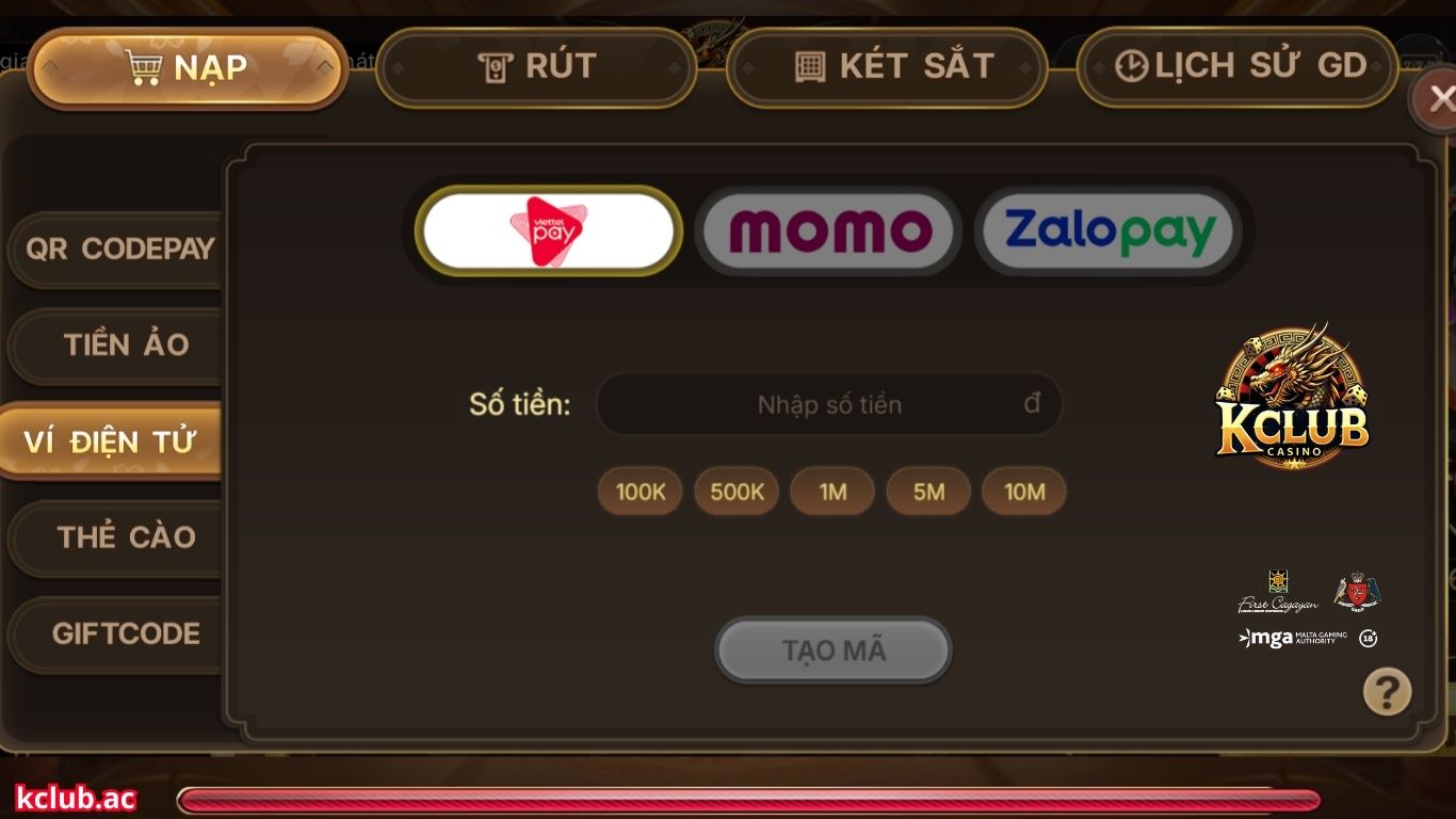 Nạp tiền bằng ví điện tử