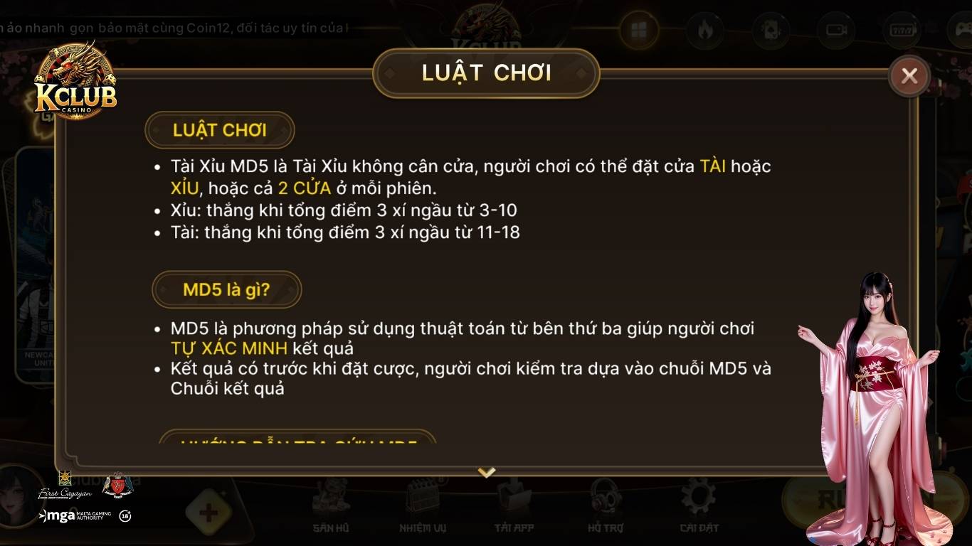 Hướng dẫn cách tham gia chơi Tài Xỉu MD5 tại Kclub